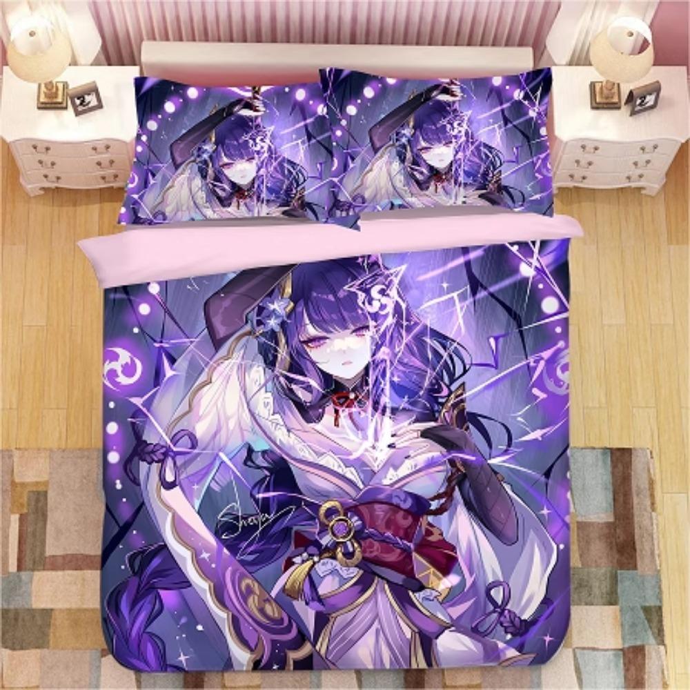 Аниме-персонаж, Наборы постельного белья из микрофибры, Детское постельное белье на молнии, Декор комнаты, Пододеяльник для подростков, взрослых, Фиолетовый‘
