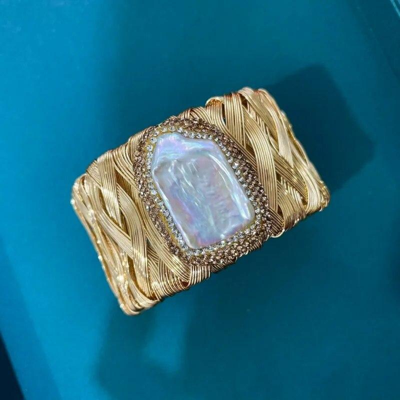 Натуральный пресноводный жемчуг в стиле барокко, браслет-манжета ручной работы со стразами Chian и разноцветными стразами для женщин