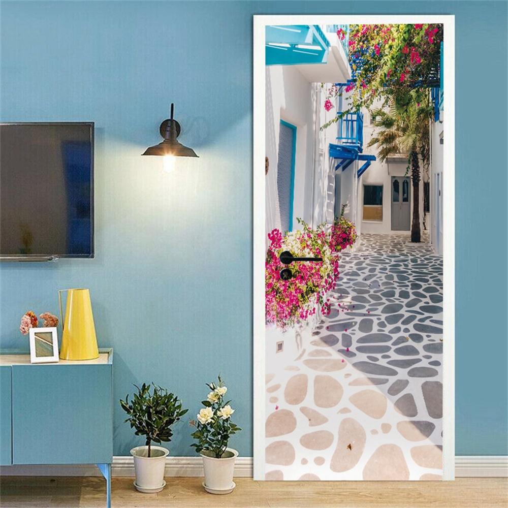 3d дверная наклейка, зеленые пальмовые растения, обои, самоклеящиеся, для входа, для дома, спальни, декоративные винилы, абстрактные линии, пейзажный постер