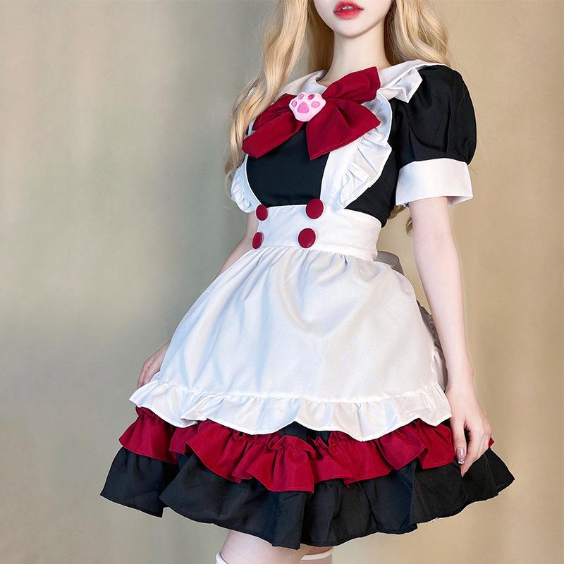 Halloween maid outfit, gothic style, dark red color scheme, academic style Lolita Lolita cosplay Dress cos