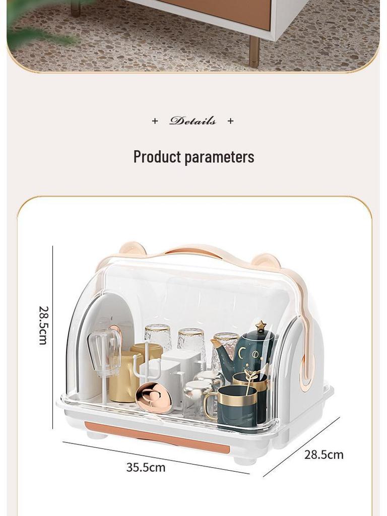 Portable Dustproof Teacup Holder & Drain Tray Rack for Home Use