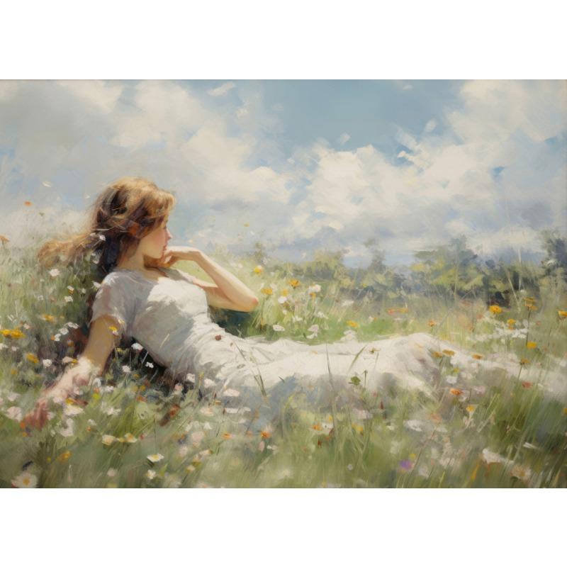 Весенний и Пасхальный Постер Весеннее Поле Диких Цветов Семейство Кроликов Город Город Пасхальный Кролик Холст Живопись Настенное Искусство Картина Домашний Декор