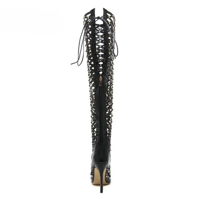 Fashion Sexy Rivets Studded Thigh High Sandals Women Summer Gladiator Sandal Boots High Heel Cut Out Over-the-Knee Boots