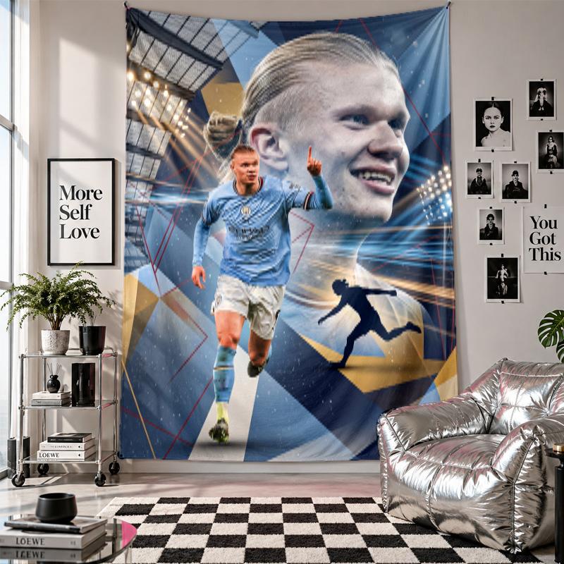 Erling Haaland Wall Tapestry Home Decor Wall Hanging Cloth for Bedroom Living Room Background