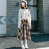 Milk Tea Woolen Plaid A-line Skirt for Autumn/Winter – High Waist, Slimming Midi for Students