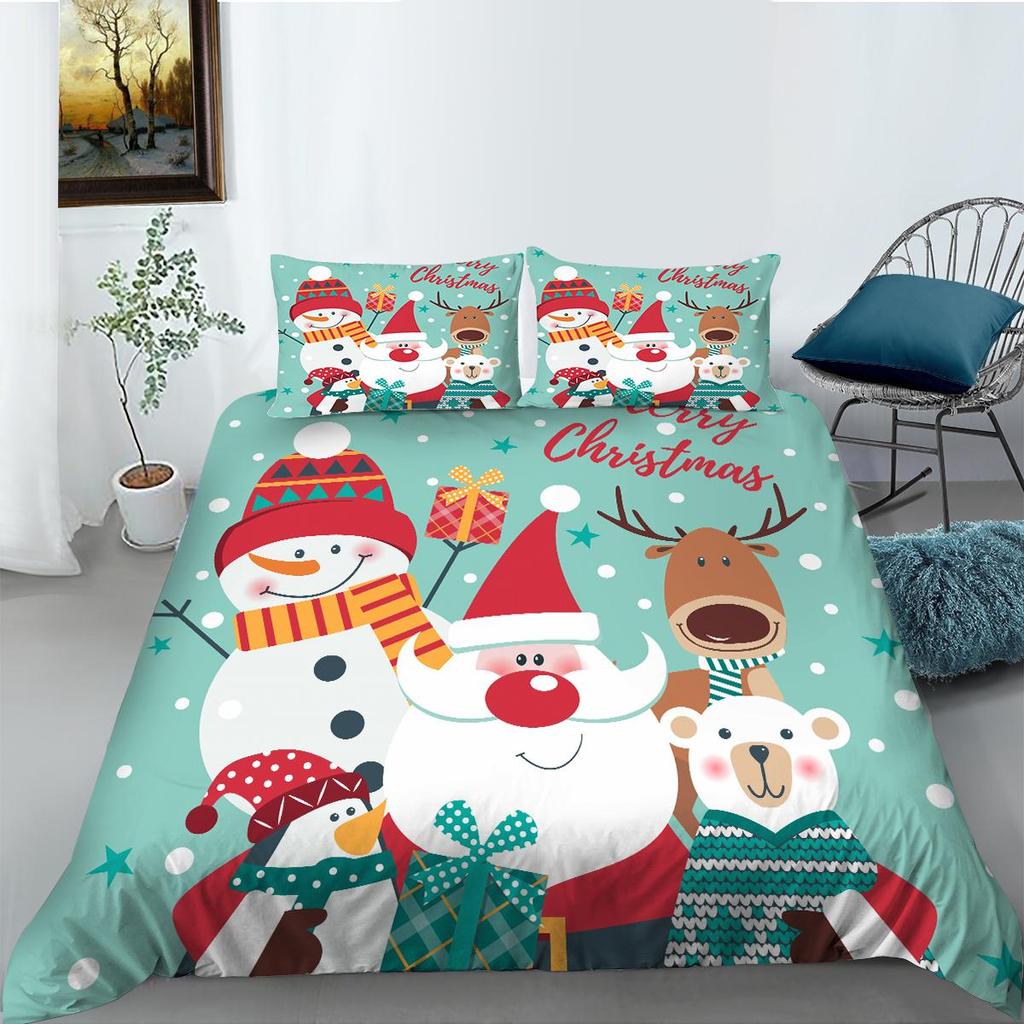 3D Christmas Bedding Holiday Decoration Quilt Cover Pillowcase 2 or 3 Double Bed Single Bed Full Size Soft Washable Zipper Home Decoration