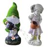 Статуэтка гнома, держащего чайник, на солнечной батарее, смола, статуя девочки с чайником, водонепроницаемая, милая статуя гнома с подсветкой для декора сада и двора