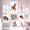 Lipstick Perfume Brush High Heels Flowers Wall Art Canvas Painting Nordic Posters And Prints Wall Pictures For Living Room Decor