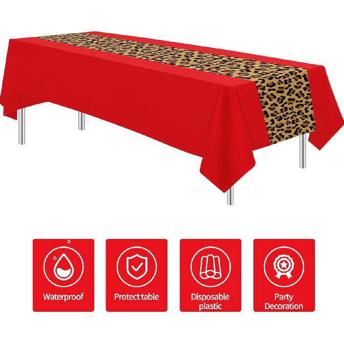 Скатерть с принтом гепарда и леопарда для вечеринки, 3 шт. Одноразовые красные и леопардовые принадлежности для вечеринки по случаю дня рождения, покрытие для стола, скатерть-дорожка с принтом, для