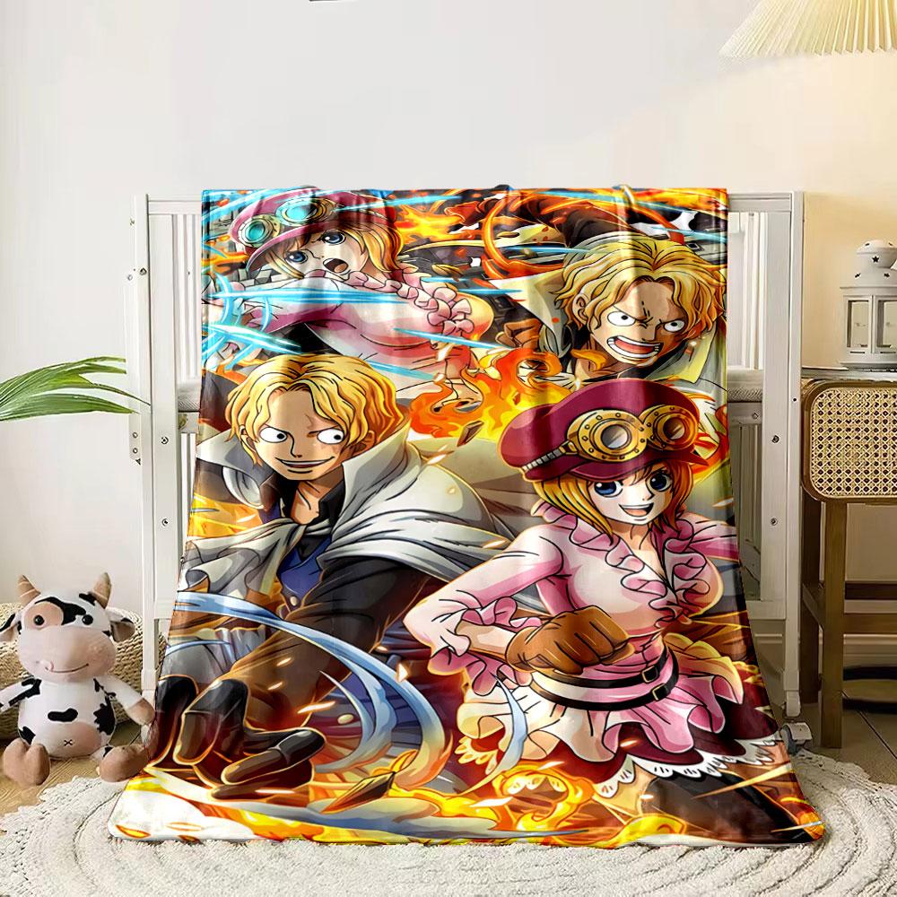 Characters in dynamic poses surrounded by flames and action effects. for all seasons blanket lunch break throw gift
