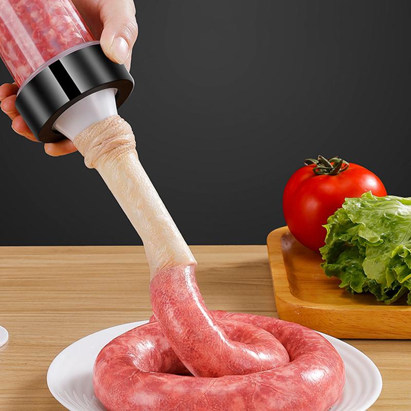 Manual Sausage Maker Meat Filler Stuffer Stainless Steel Syringe With Casing Kitchen Home Made Sausages Vertical