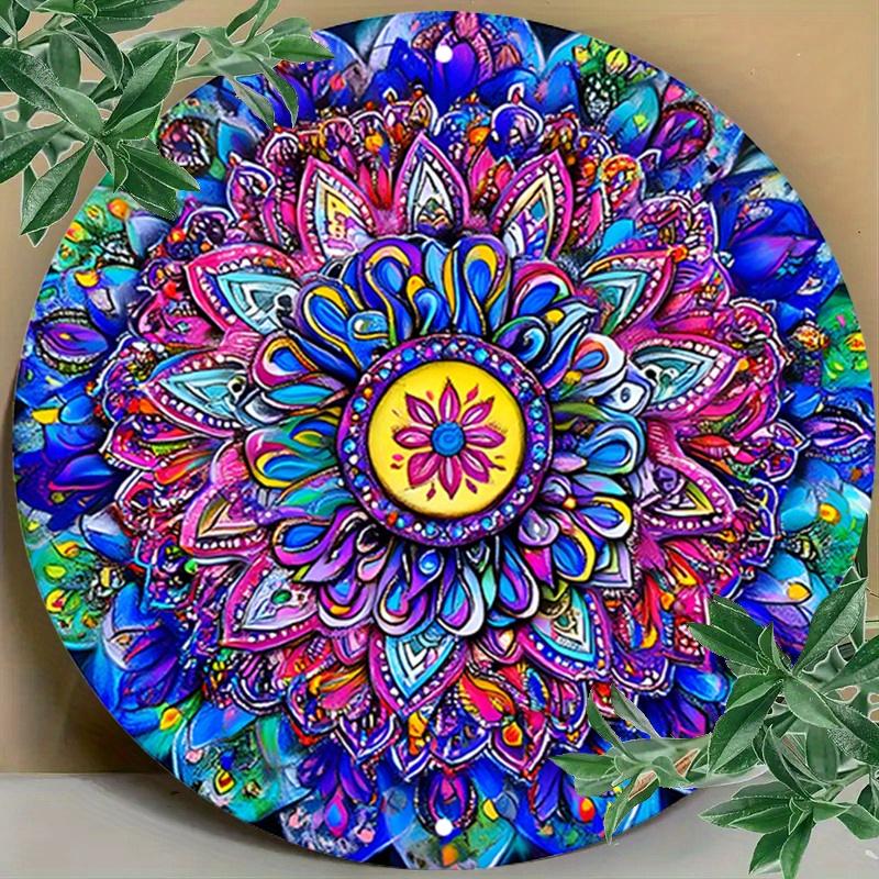 2D плоская 20*20см1шт Винтажная мандала Цветы узоры настенная художественная табличка, красочный симметричный узор для баров, кафе, пляжных домиков и дворов