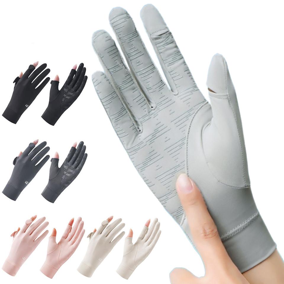 1Pair Summer Sun-protective Gloves Flip Your Fingers To Touch The Screen Breathable Raw Yarn Cycling UV Protection Gloves