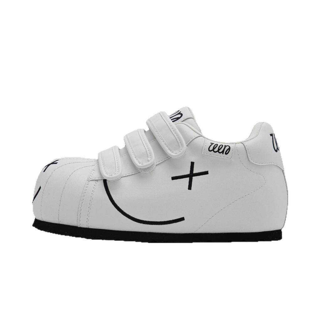 2025 мягкая кожа уродливое улыбающееся лицо хлебные туфли женские с внутренней высотой на липучке платформа белые туфли спортивные и повседневные туфли