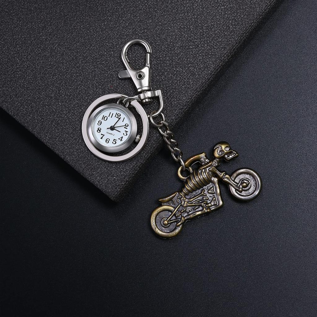 Lancardo Keychain Watch Skull Skull Motorcycle Bike Pendant Carabiner Watch Waterproof Clip Pocket Watch Analog Climbing Pack Outdoor Rock Punk