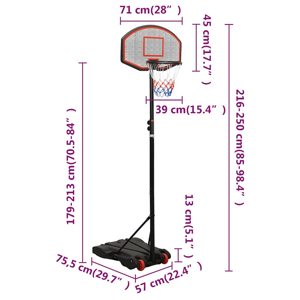Basketball Hoop Stand Black 216 250 cm Polyethylene