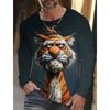 Fashion Animal Tiger Wolf Pattern 3D Printed Men's T-shirt Autumn Men's Long Sleeves T-Shirt Casual Oversized Pullover Tops Tees