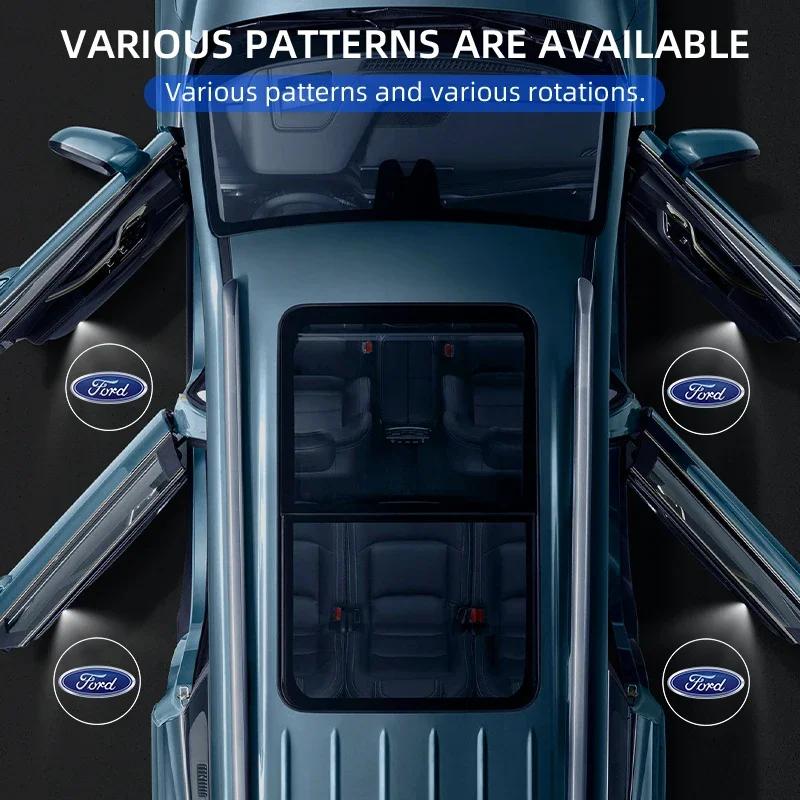 Автомобильная наклейка 2026 Ford 1/2 шт. Светодиодный проектор логотипа приветствия на дверь автомобиля Ночник Беспроводной для Ford Focus Fiesta EcoSport ESCOR