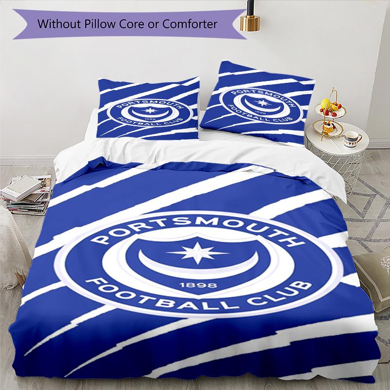 Portsmouth F.C Printed Pattern Duvet Cover Set – includes 1 duvet cover and 2 matching pillowcases Bedroom decor Christmas gifts