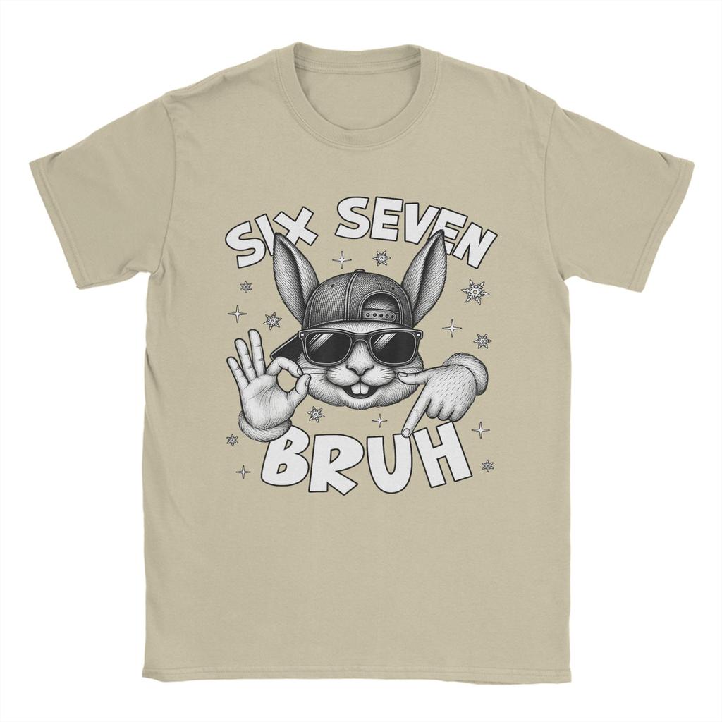 Hipster Six Seven Bruh Cute Bunny Face with Sunglasses Easter Day TShirt for Unisex Crew Neck Pure Cotton T Shirts Short Sleeve