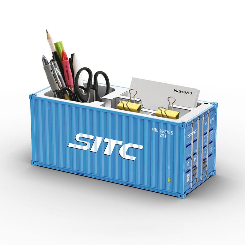 1/20 Scale Simulated Shipping Cargo Container Model Pen Holder Detachable Plastic Storage Box Desktop Organizer Household Supply
