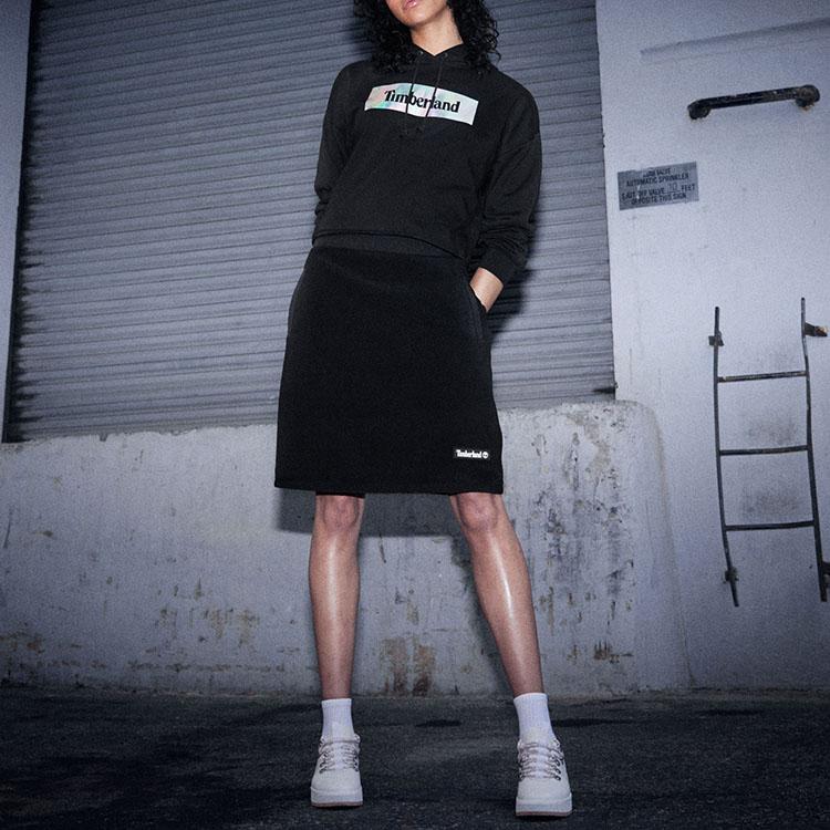 Timberland Линейный логотип с принтом свободного кроя, спортивная толстовка с капюшоном, женские толстовки черного цвета A25FZ-001