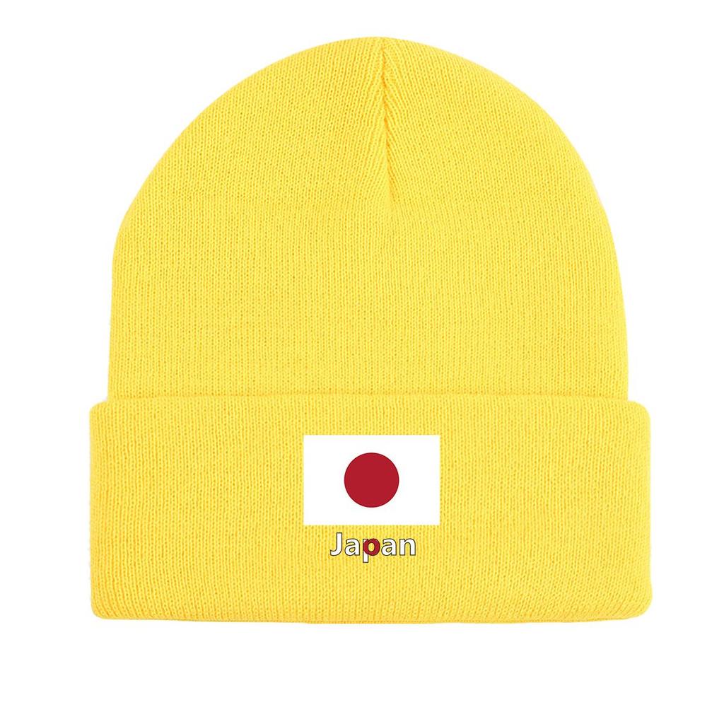 Japan Flag Print Knitted Hat Beanie, Woman Cap Soft Lightweight Simple Gorro Knit Cap Beanie