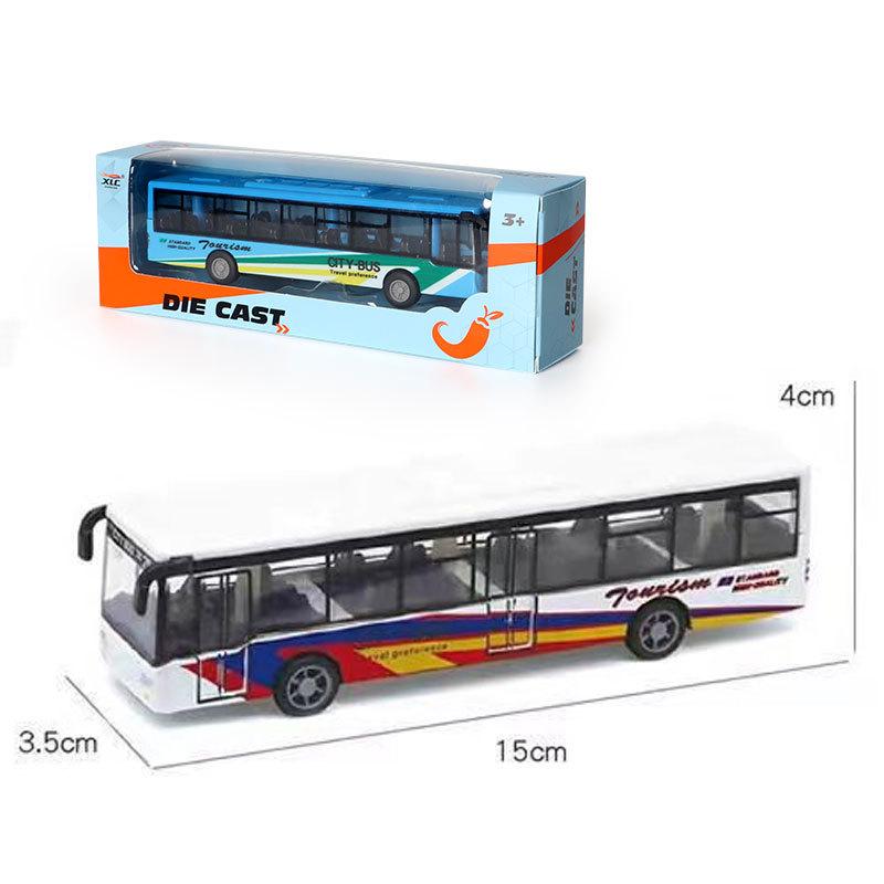 Simulation Bus Alloy Car Model Light Music Pull Back Double Section Bus Children's Sound and Light Toy Car