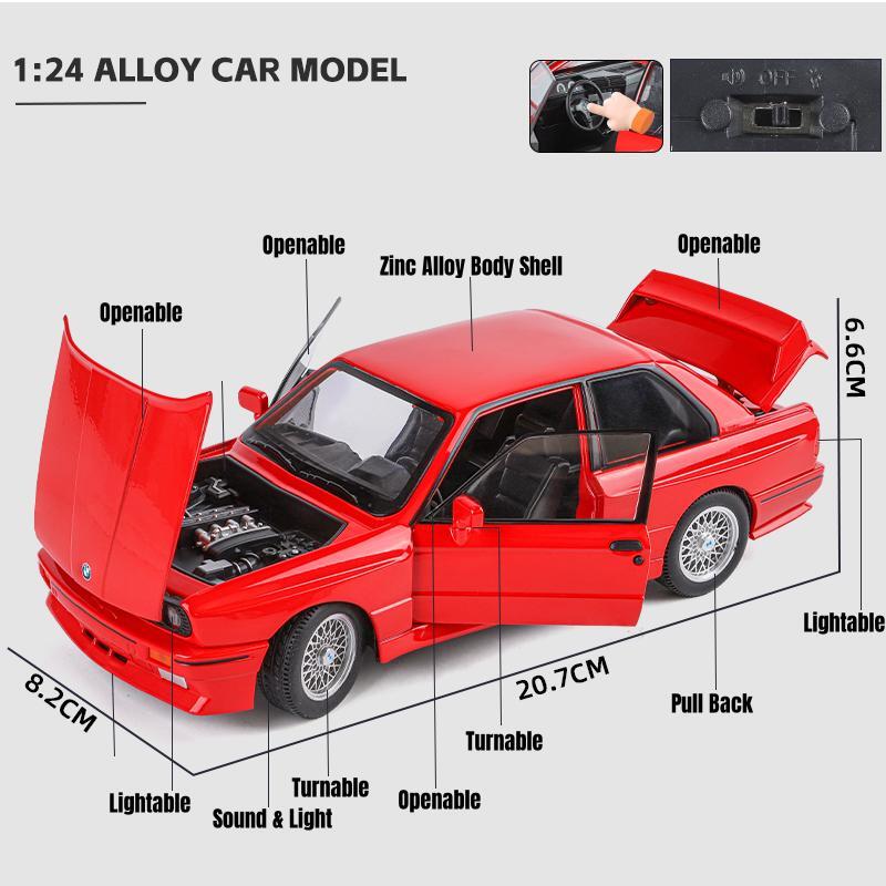 AAAOO1 1/24 BMW M3 E30 Модель Игрушечной Машинки Литая Металлическая Машинка Миниатюра С Инерционным Механизмом Звук Свет Двери Открываются Коллекция Подарок Для Мальчика Ребенка