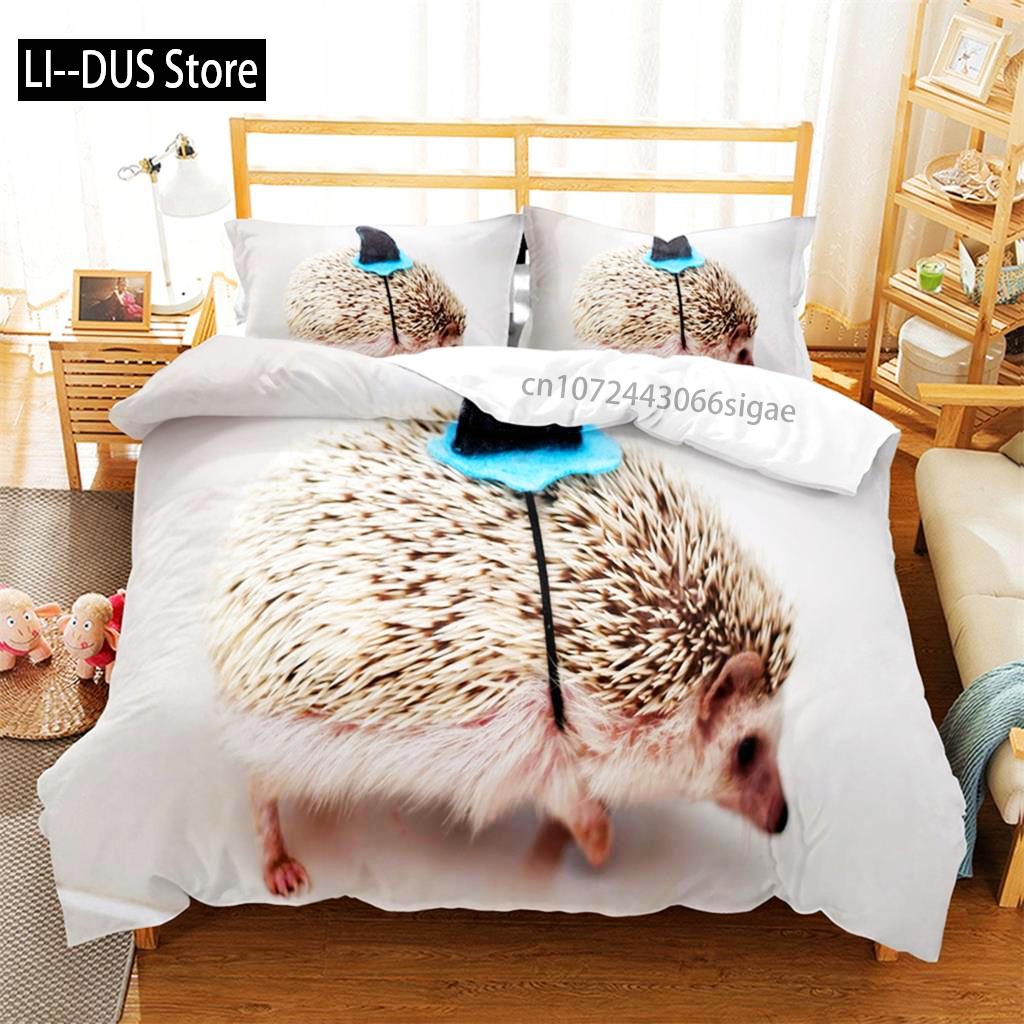 Hedgehog Duvet Cover Cute 3D Wildlife Animal Polyester Comforter Cover Bedding Set For Home Bedroom Decorations Women Children