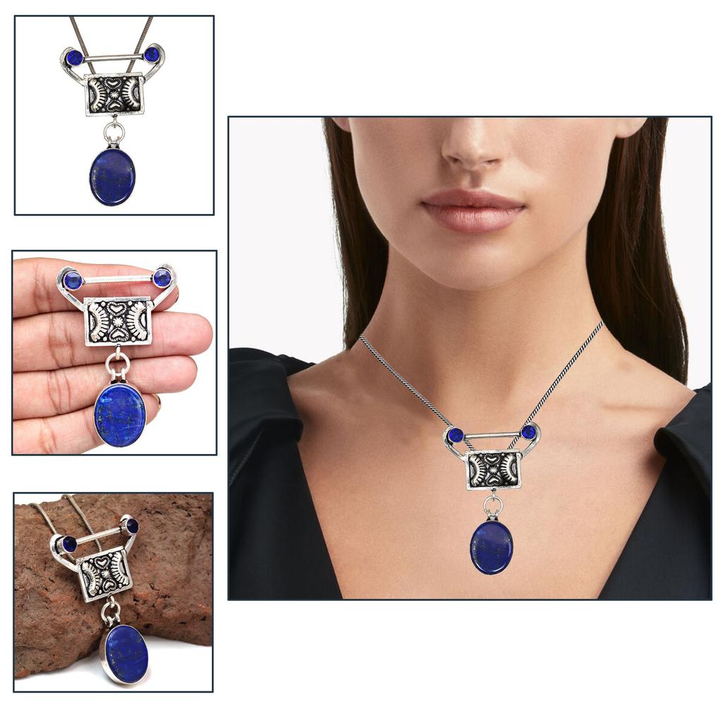 Pendant Lapis Lazuli Silver Jewelry 2.5" Gemstone  Handmade Sterling Silver