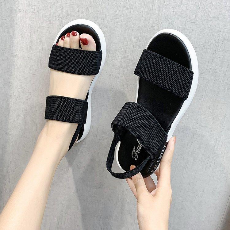 Round Summer Toe Women Sandals Elastic Stretchy Sports Sandals Flat Bottomed Beach Shoes 3540