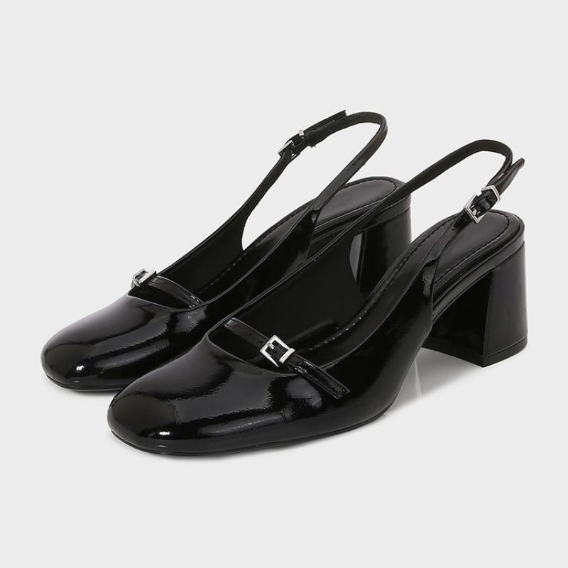 Fashion Round Toe Buckle Back Strap Women Sandals High Quality Patent Leather Hoof Heel Mary Jane Shoes Fashion Comfort Plus Size Shoes