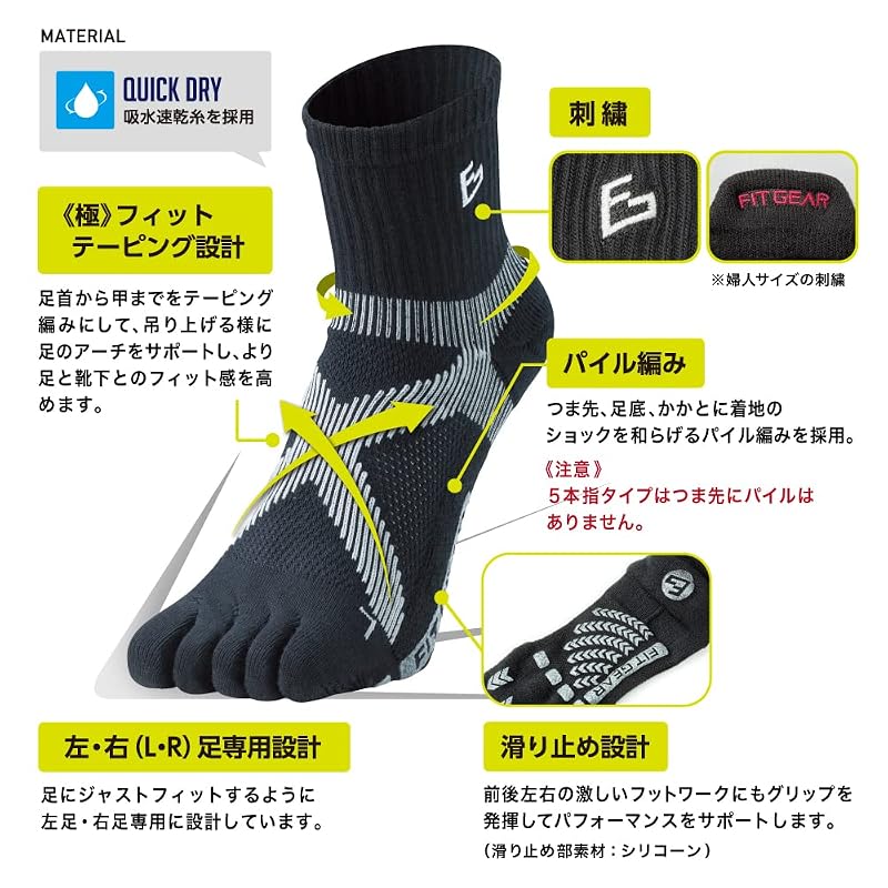 [MIKASA] FIT GEAR Носки для тенниса и бадминтона "Extreme" Fit (5-пальцевый черный)