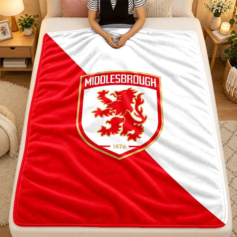 Flannel BlanketMiddlesbrough FC Warm Soft Throw Blanket for Indoor Sofa Bed Living Room Use