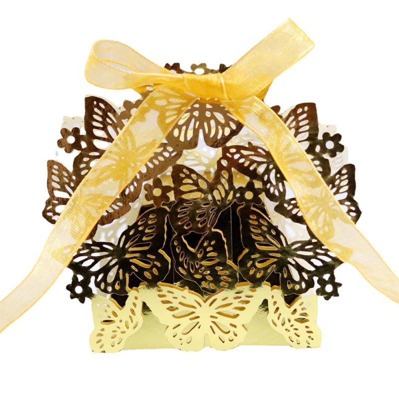 50 шт., полая коробка для свадебных конфет с бабочкой и лентой, упаковочная коробка для детского душа, украшение для свадебной вечеринки