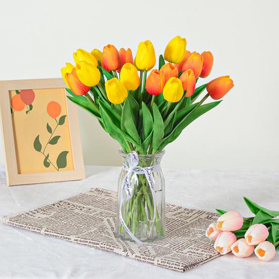 10 шт., искусственный цветок тюльпана со стеблем, реалистичный домашний офисный стол, центральная часть свадебного искусственного цветка, ветка, искусственная цветочная композиция, украшение