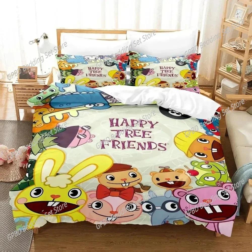 Мультяшный набор постельного белья Happy Tree Friends Спальня Мягкое Современное Покрывало Удобное Детское Пододеяльник Чехол для Одеяла И Наволочка