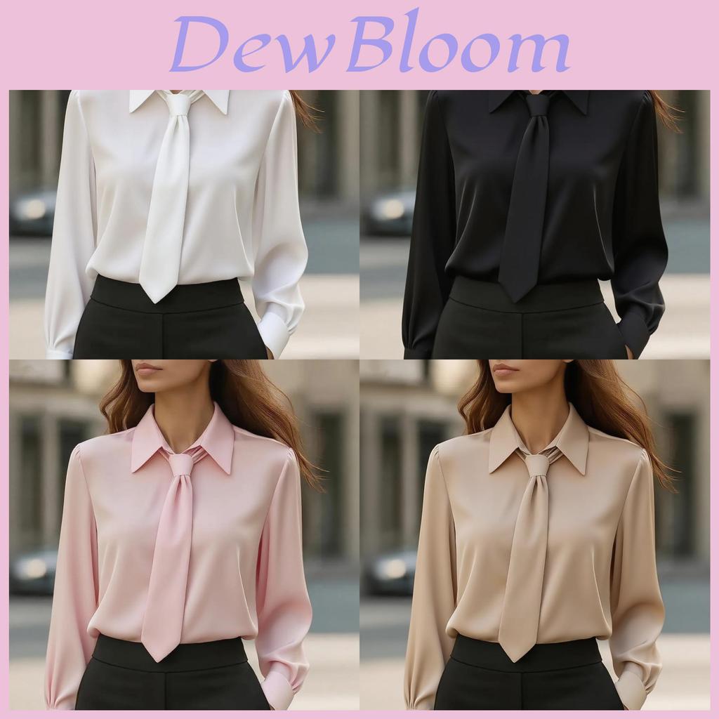 Basic Style Long Sleeve Polyester Shirt With Splicing For Office Casual Women
