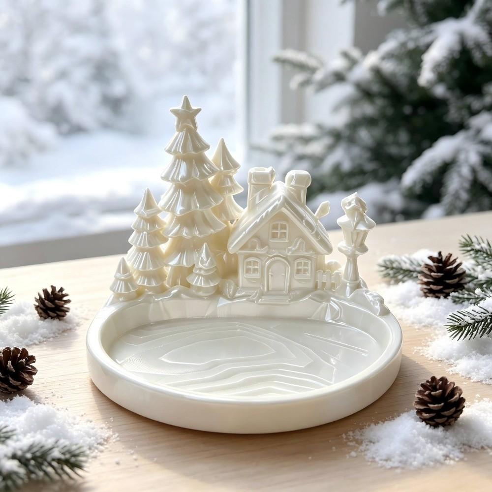 Cartoon Christmas Village Decor Tray 3D Printed Holiday Trinket Storage Tray Christmas Party