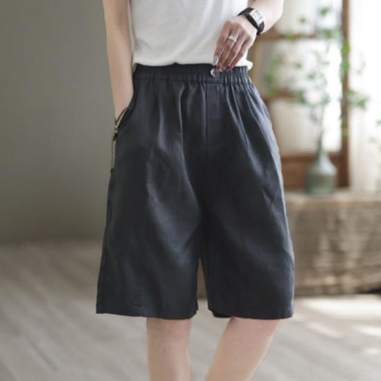 Женские шорты с широкими штанинами и эластичным поясом, повседневные брюки, однотонные, свободного кроя