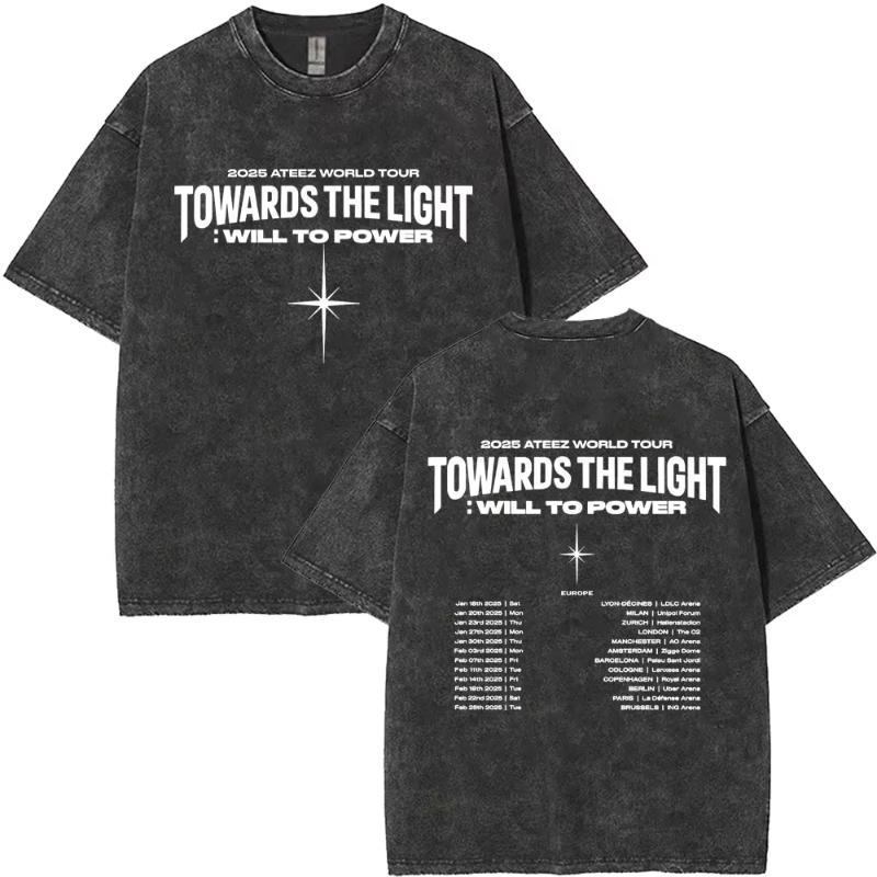 Washed Vintage Unisex Women Korean Kpop ATEEZ World Tour Towards The Light Will To Power Tshirt Short Sleeve Cool Streetwear