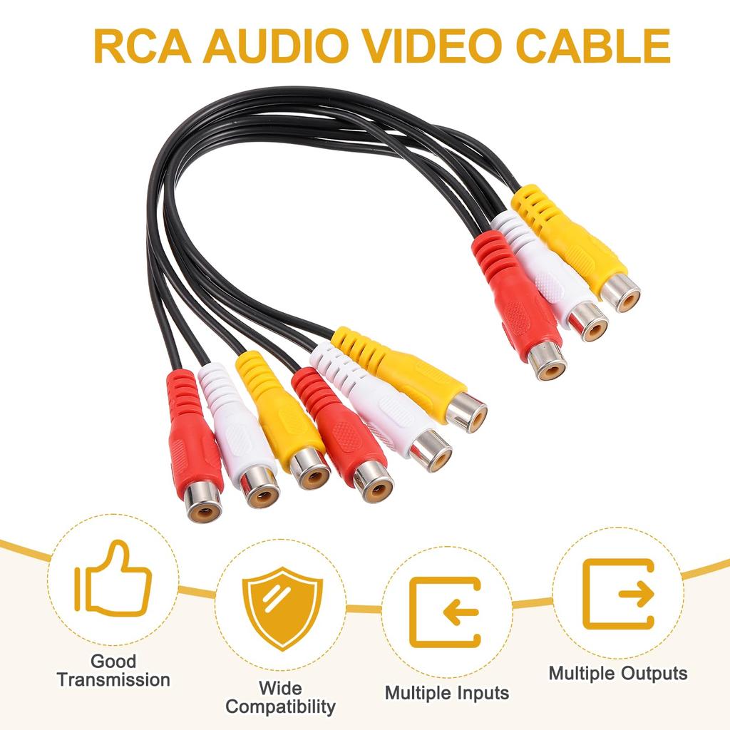 Uxcell AV Аудио-видео разветвитель 3RCA гнездо на 6RCA гнездо 25 см, композитный видеоразветвитель, выходной кабель, 2 шт. Кабель, штекер,