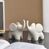 Simplified Cartoon Elephant Couple Statue Abstract Elephant Figurine Cute Animal Sculpture Home Decoration Resin Crafts Gift
