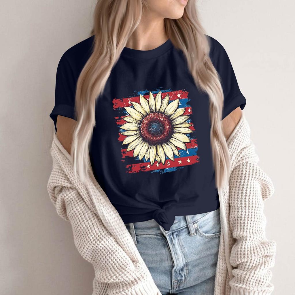 Women's Round Neck Printed Short-sleeved T-shirt Top