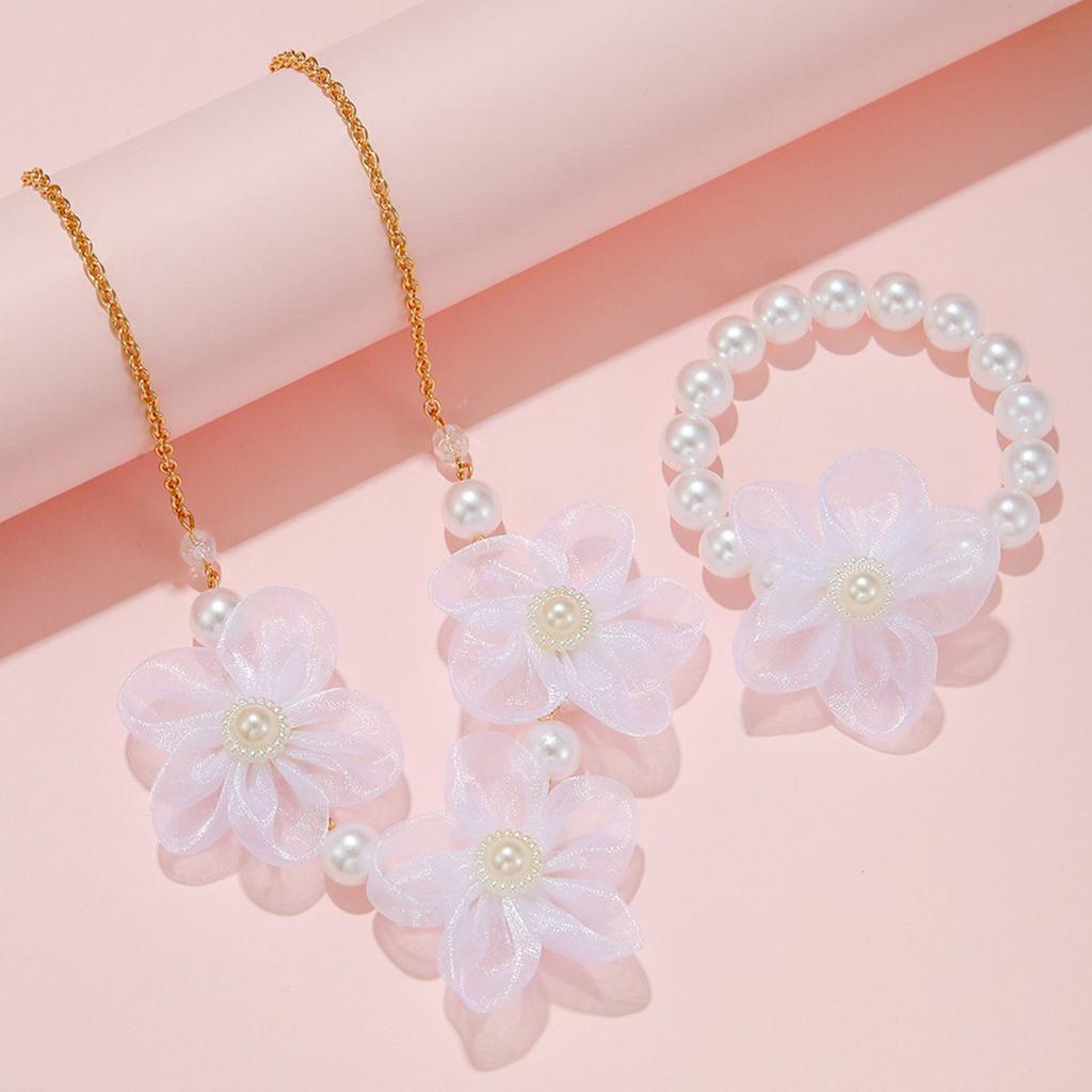 Ожерелье из искусственного жемчуга, ожерелье с подвеской в виде цветка, браслет из бусин, детское ожерелье, подходит для элегантных нарядов