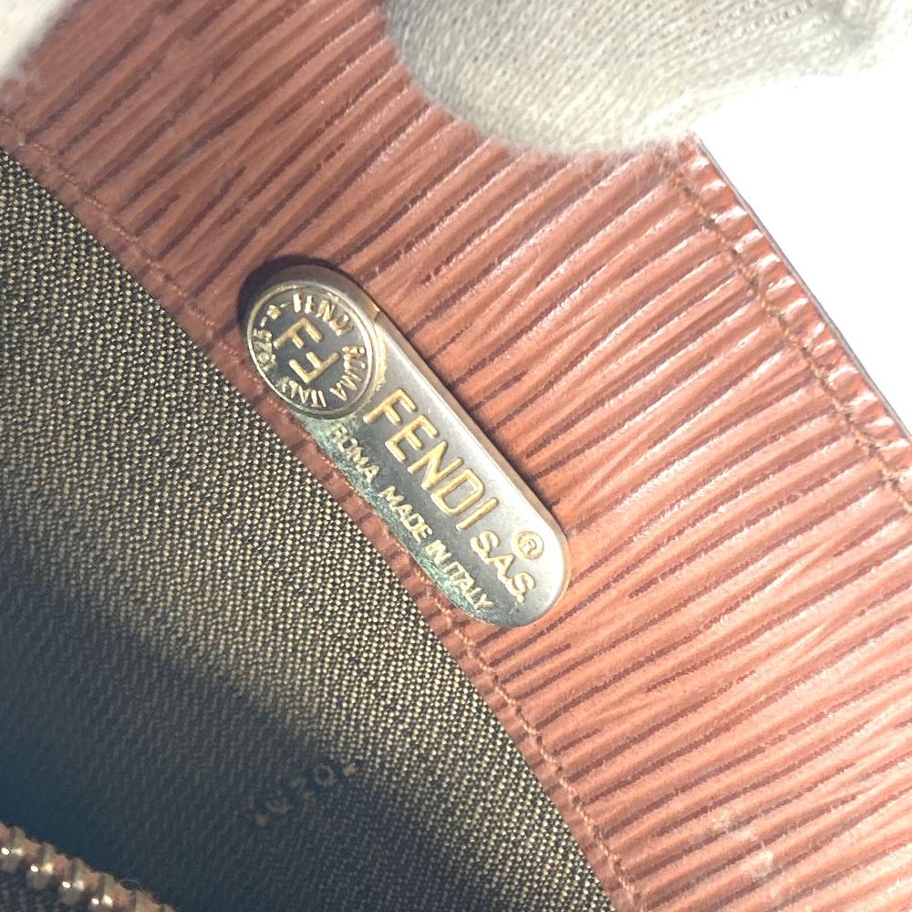 FENDI vintage FF logo Tote Bag Shoulder Bag Hand Bag Leather Brown