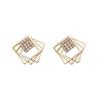 Crystal Inlay Three Layers Square Stud Earring for Women Korean Hollow Geometric Jewelry Simple Valentine's Day Gift