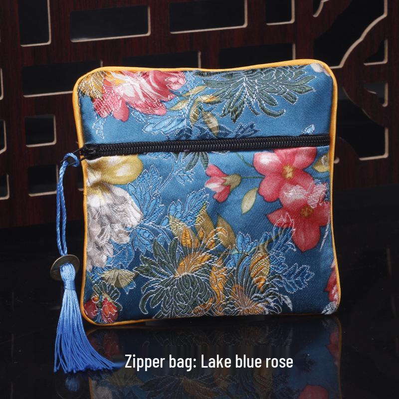 New Chinese Square Zipper Jewelry Brocade Bag