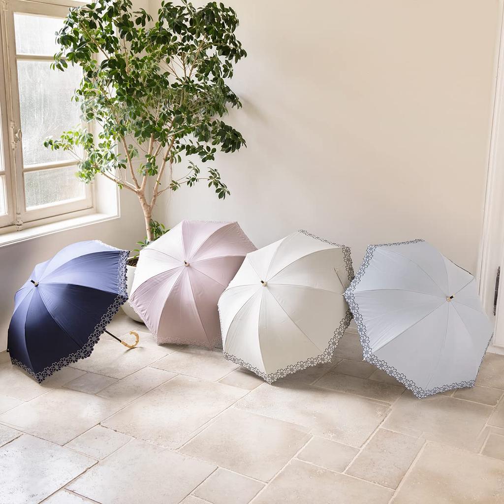 Компактный длинный зонт Cool Plus UV, блокирующий тепло и свет, с цветочным рисунком для солнца и 50см x 8 Блокировка света или более UV Класс 1 Светлый Короткий Вышивка,